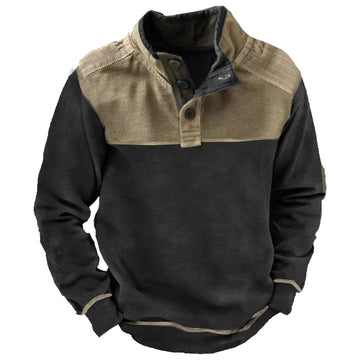 Men's Outdoor American Flag Henley Stand Collar Sweatshirt